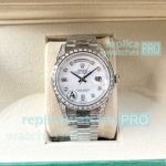 Replica Rolex Day-Date White Diamond Face Stainless Steel 8215 Watch